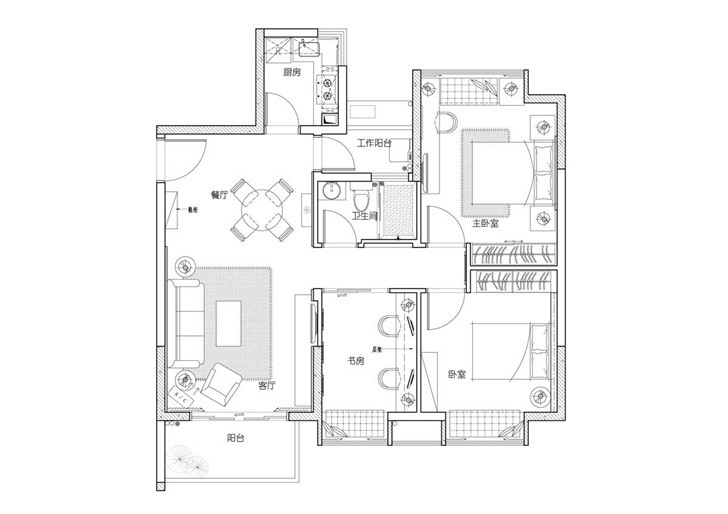 長沙新城國際花都90平裝修案例-戶型圖