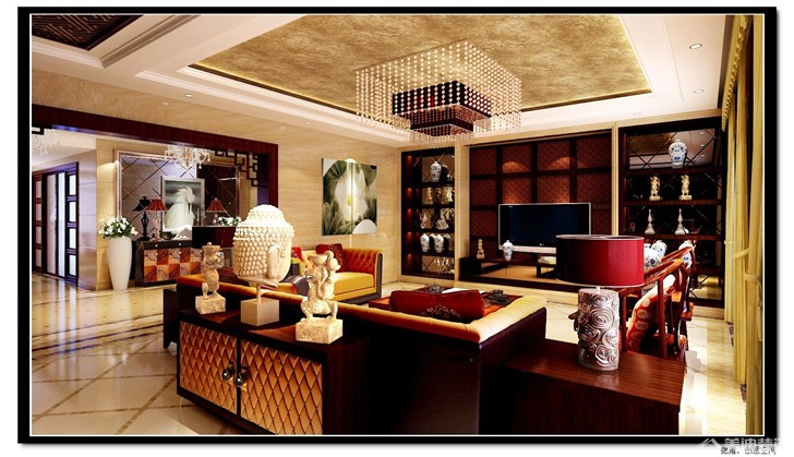 碧桂園別墅新中式案例-客廳