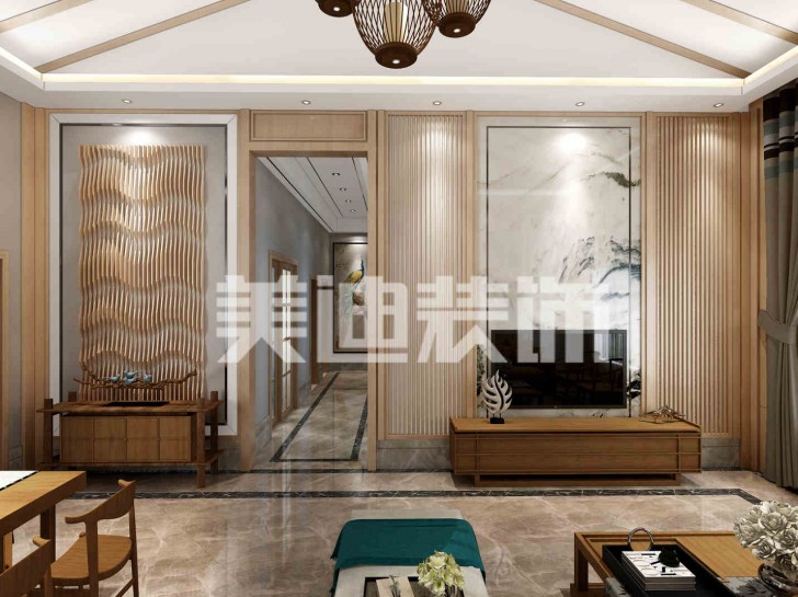 湘陰四合院新中式裝修案例效果圖-客廳
