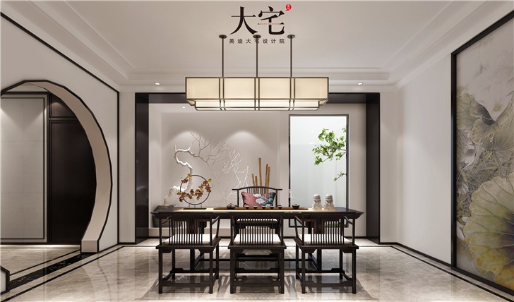 天麓尚層250平別墅東方雅韻風裝修案例圖—餐廳
