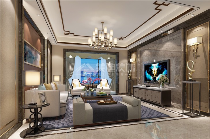 江山壹號簡歐風裝修案例圖—客廳