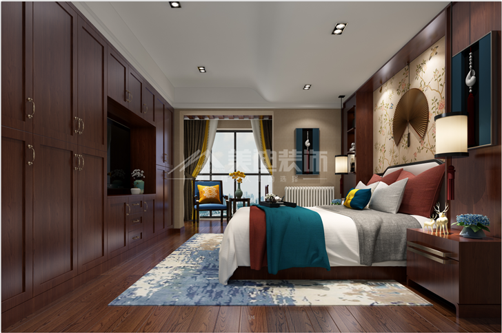 山湖鷺島中式風裝修案例圖—臥室