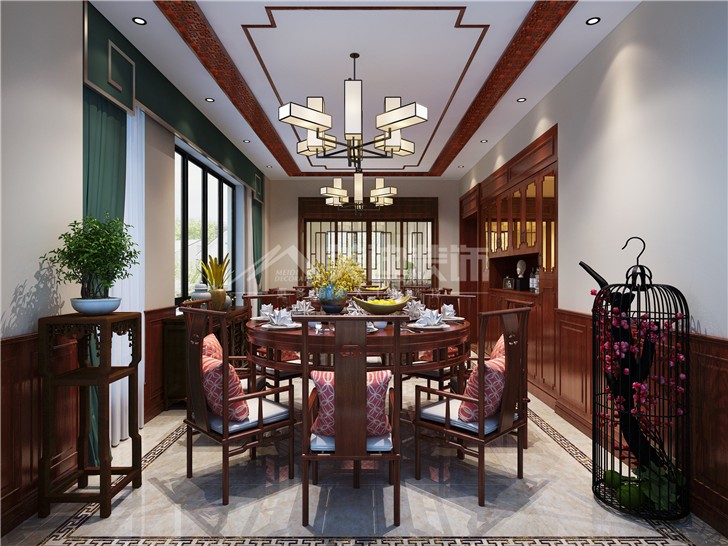 山湖鷺島中式風裝修案例圖—餐廳