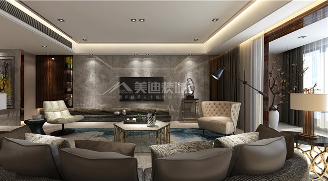 定江洋220平港式風裝修案例圖—客廳