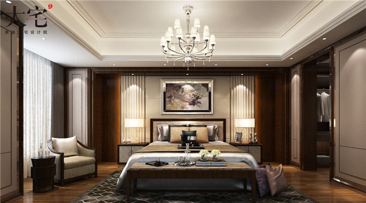 江山一號190平新中式風裝修案例圖—臥室