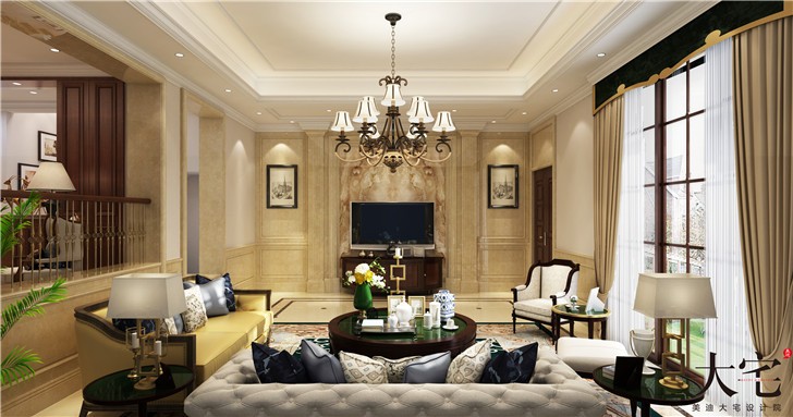 盧浮原著270平歐式風裝修案例圖—客廳