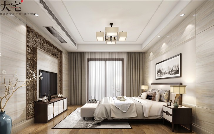 金地三千府347平新中式風裝修案例圖—臥室