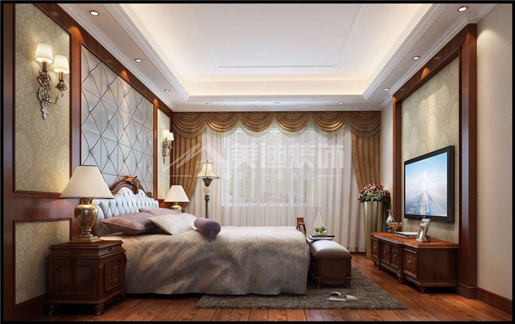 怡海星城200平美式風裝修案例圖—臥室