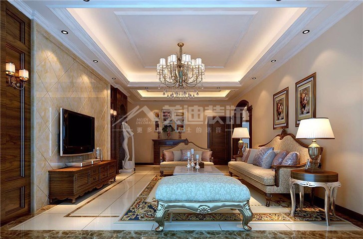 怡海星城200平美式風裝修案例圖—客廳