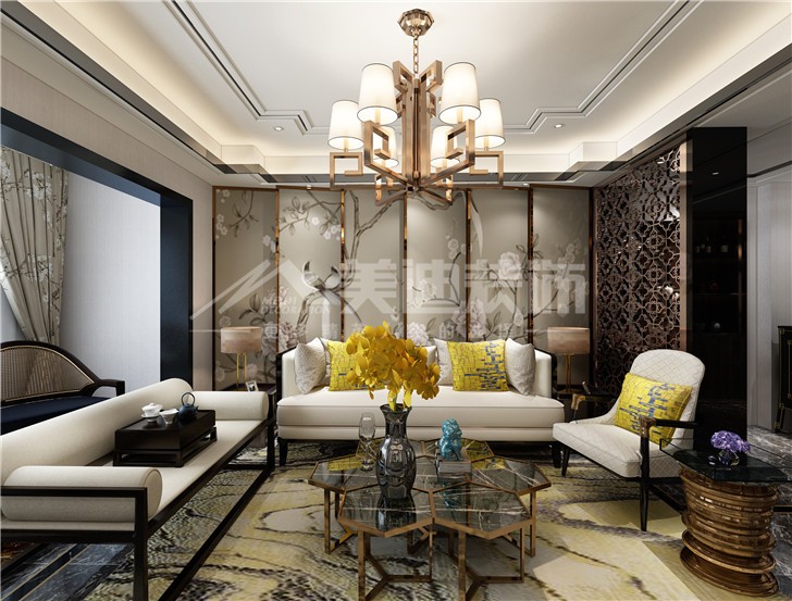 晟通牡丹舸144平新中式風裝修案例圖—客廳