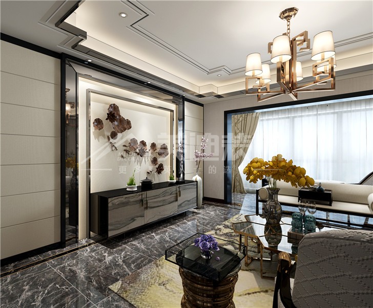 晟通牡丹舸144平新中式風裝修案例圖—客廳