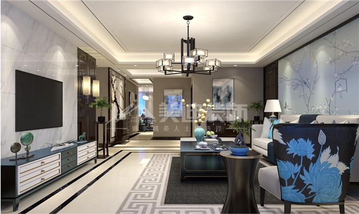 恒基凱旋門142平中式風裝修案例圖—客廳