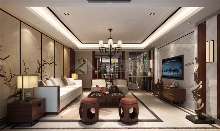 海倫春天174平中式風裝修案例圖—客廳