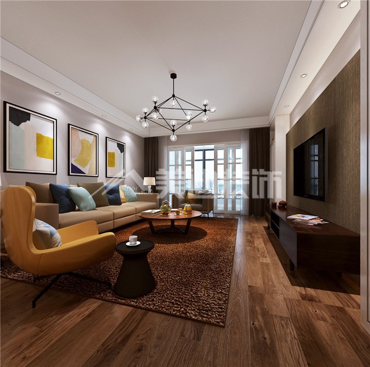 雙灣國際119平現(xiàn)代風(fēng)裝修案例圖—客廳