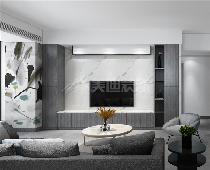 八方小區124平后現代風裝修案例圖—客廳