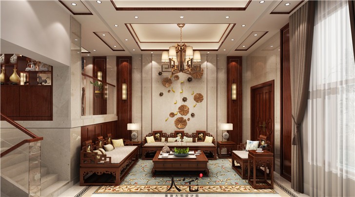 水云間220平新中式風裝修案例圖—客廳