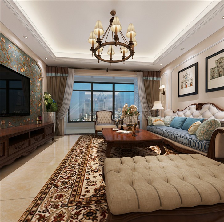 中建梅溪湖126平簡歐風裝修案例圖—客廳