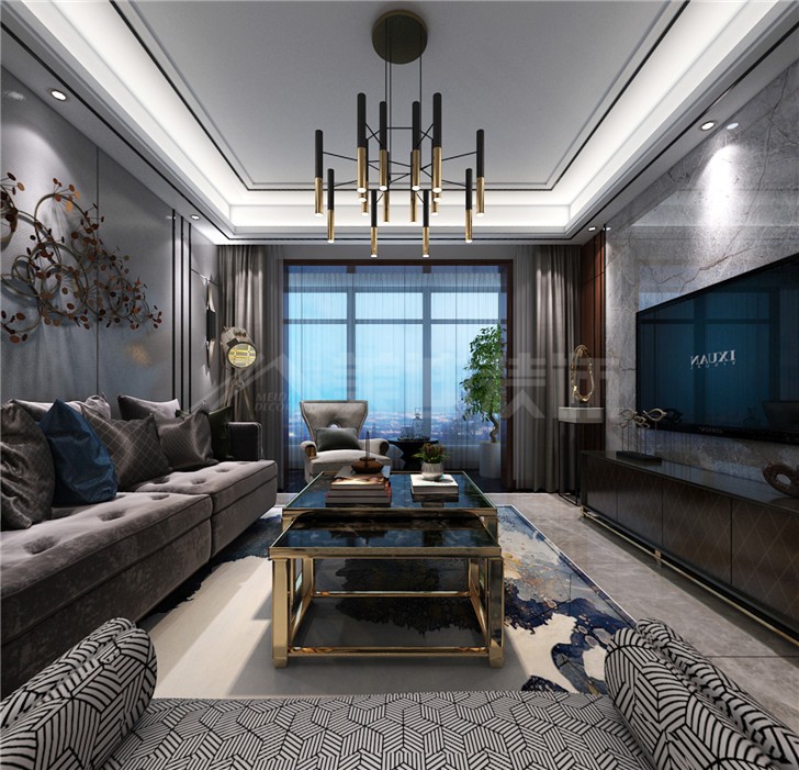 北辰三角洲135平后現代風裝修案例圖—客廳