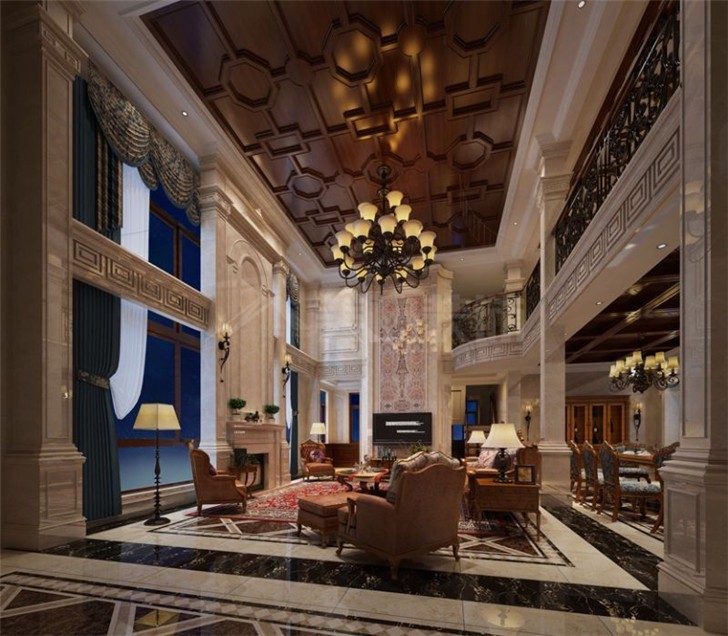 碧桂園800平美式風裝修案例圖—客廳