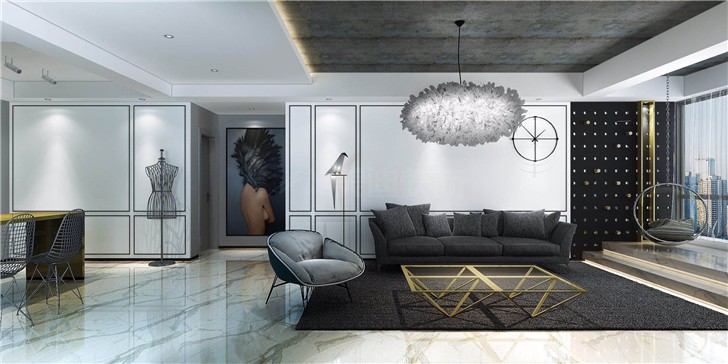 北辰三角洲130平現代風裝修案例圖—客廳