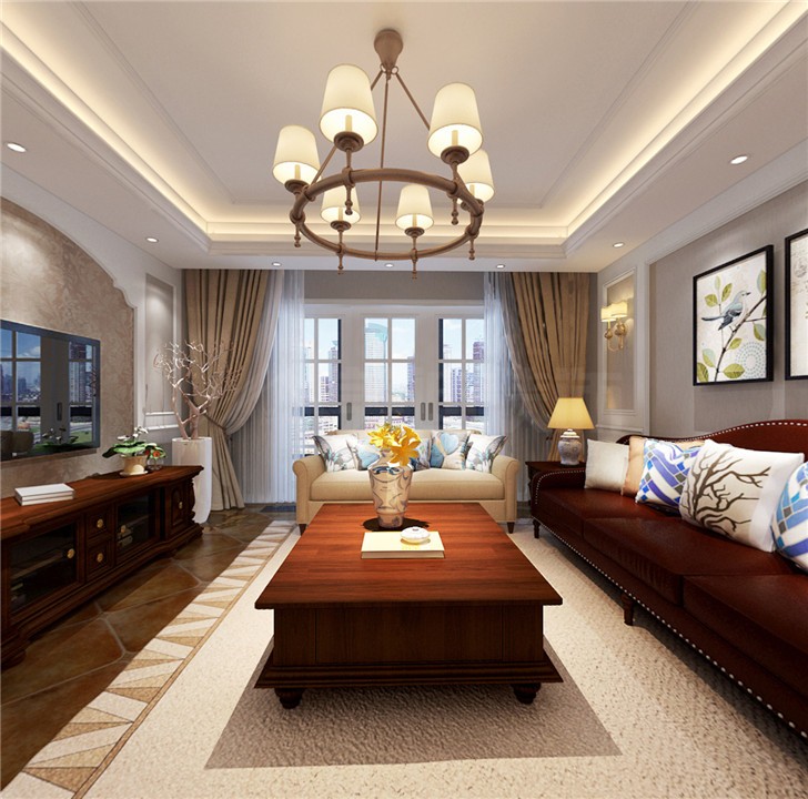 天翼未來城136平新小美風裝修案例圖—客廳