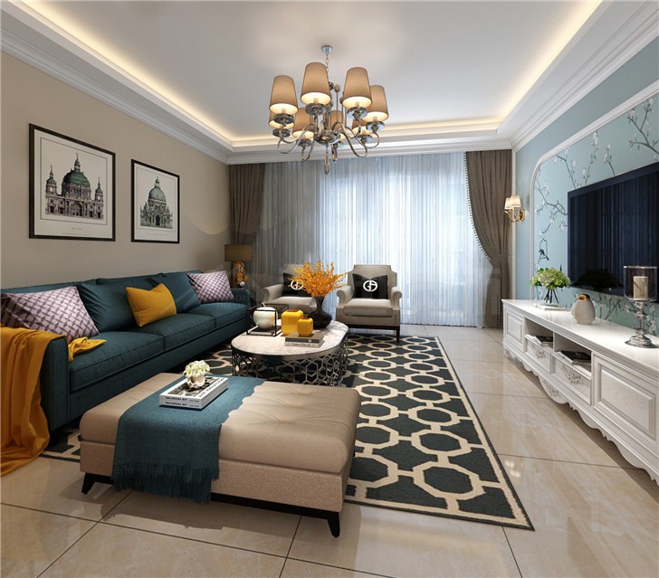江山帝景101平簡(jiǎn)歐風(fēng)裝修案例圖—客廳