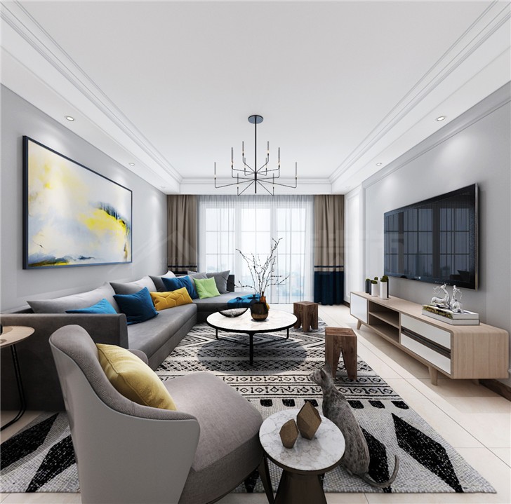 北辰三角洲146平現(xiàn)代簡(jiǎn)約風(fēng)裝修案例圖—客廳