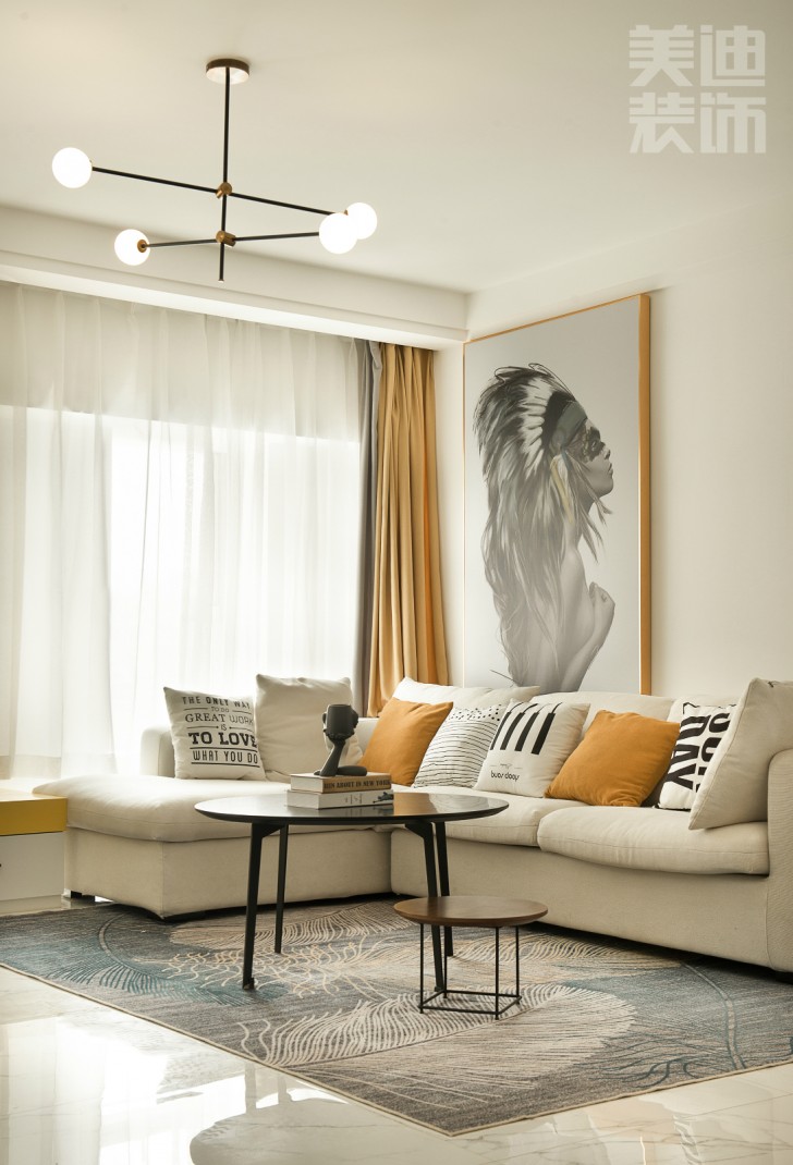 歸心苑90平現代簡約風裝修案例實拍圖-客廳