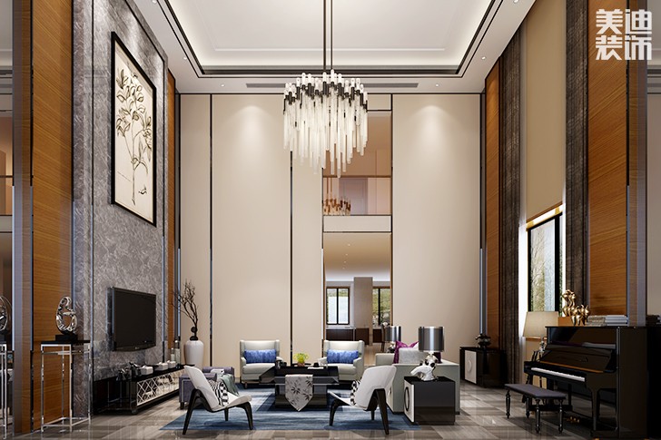 長沙市梅溪湖振業城別墅560㎡現代簡約中式--客廳