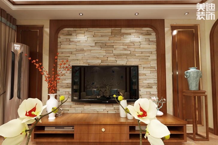 五礦 ? 萬境水岸新中式140平米裝修效果圖--客廳