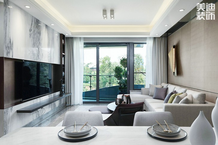 水映名城130㎡現代簡約效果圖-客廳