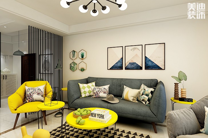 尊德天城86㎡簡約風裝修效果圖--客廳