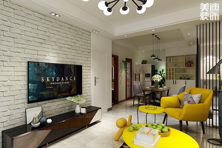 尊德天城86㎡簡約風裝修效果圖--客廳