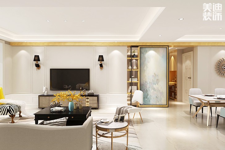 北辰三角洲110平米小美風格案例效果圖--客廳
