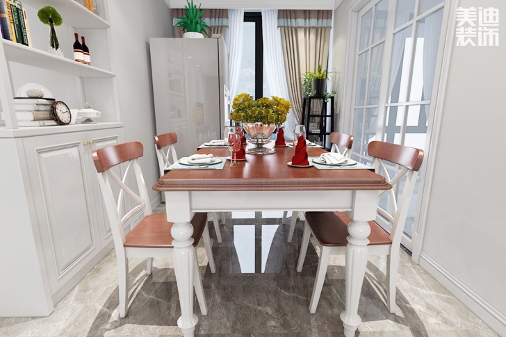 明發國際城115平米美式田園風格案例效果圖--餐廳