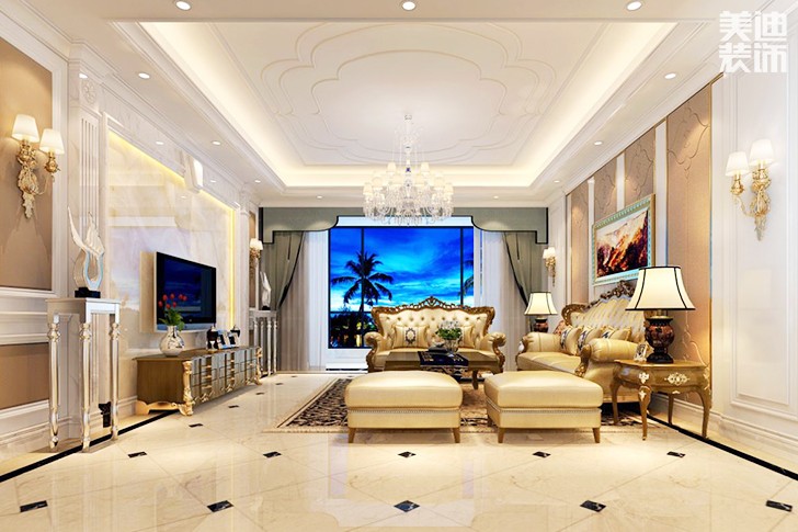 金茂梅溪湖136平方歐式風格案例效果圖--客廳