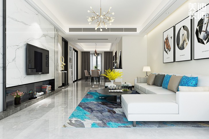 天鵝灣140平簡約裝修案例圖--客廳