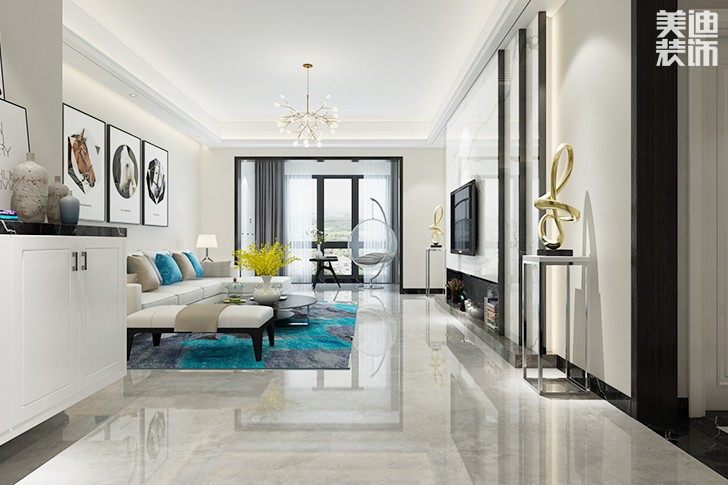 天鵝灣140平簡約裝修案例圖--客廳