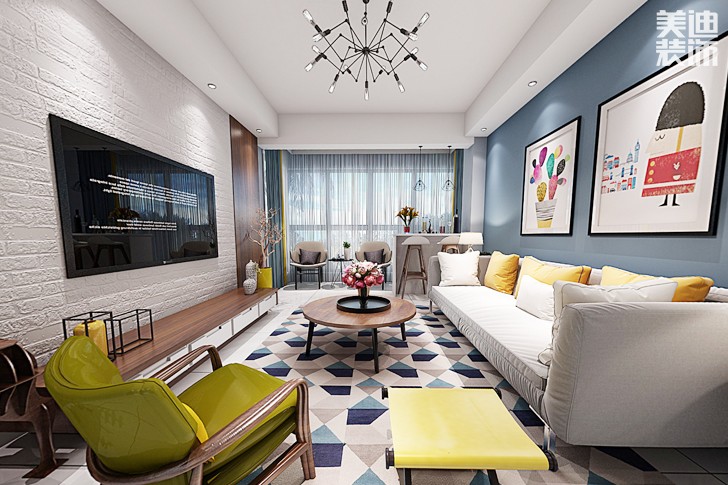 藍溪谷117平方米北歐風格裝修效果圖--客廳