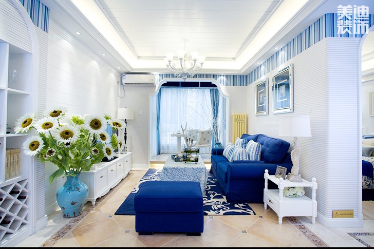 連家居民點130平米地中海裝修風(fēng)格效果圖--客廳	