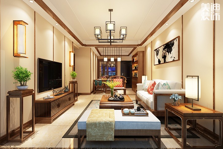 中央新城200平米新中式風格效果圖--客廳