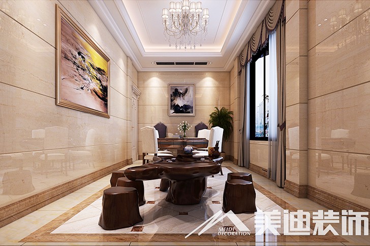 	岳陽縣私人別墅400平歐式裝修風格--一樓茶室