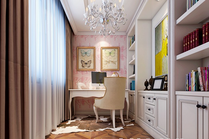 	岳陽縣私人別墅400平歐式裝修風格--二樓女孩房書房