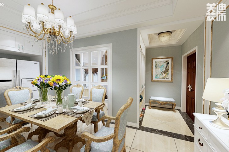 富興鵬城140平歐式風格裝修案例圖--餐廳