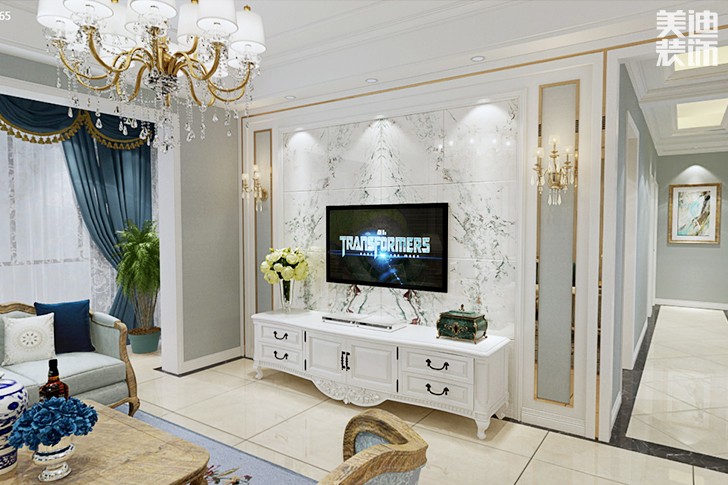 富興鵬城140平歐式風格裝修案例圖--客廳