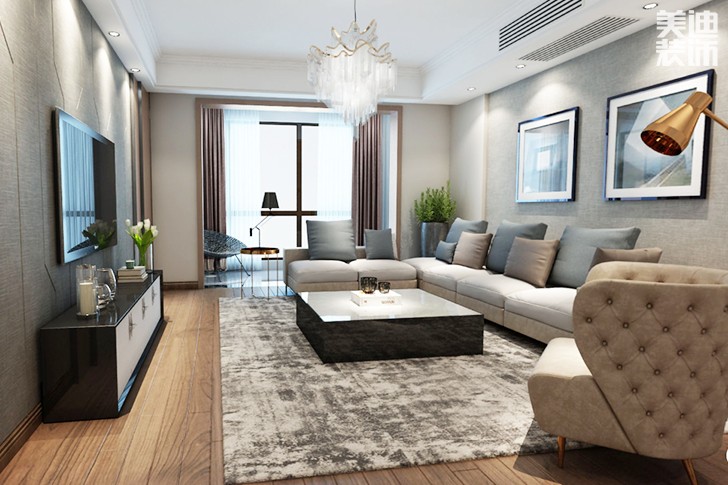 南湖一號140平現代簡約裝修效果圖--客廳