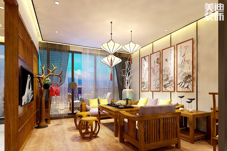 西維咖啡慕茗緣店1800平米新中式風格效果圖--大包客廳