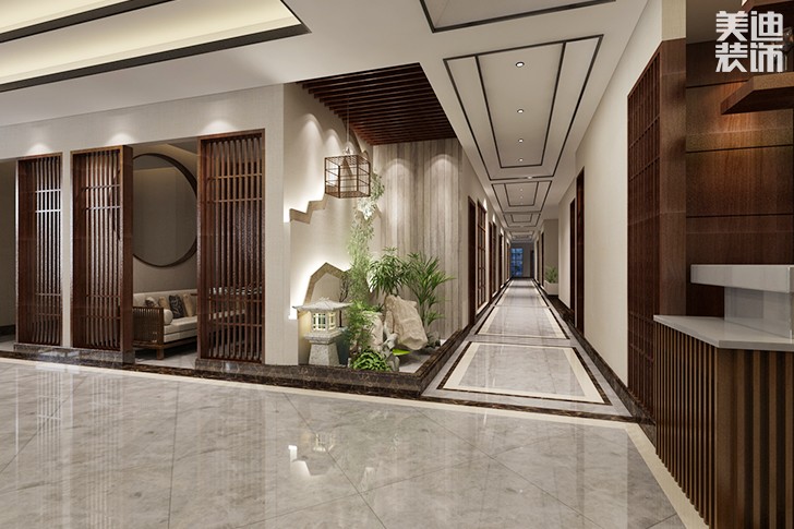 西維咖啡慕茗緣店1800平米新中式風格效果圖--過道