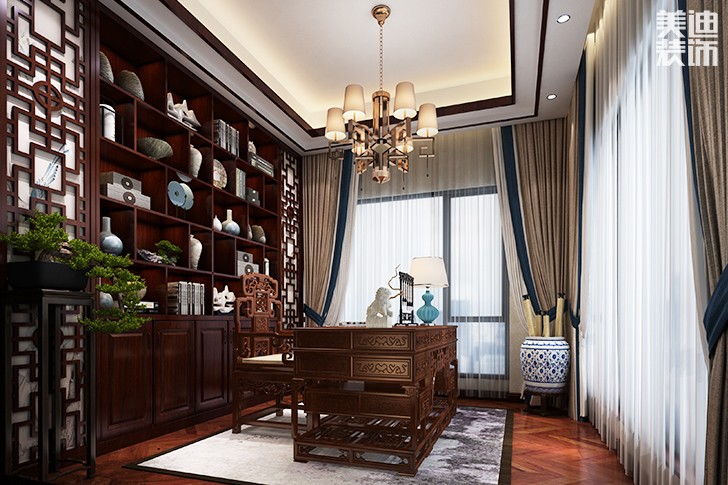 浯溪御園425平中式風格裝修案例圖--書房