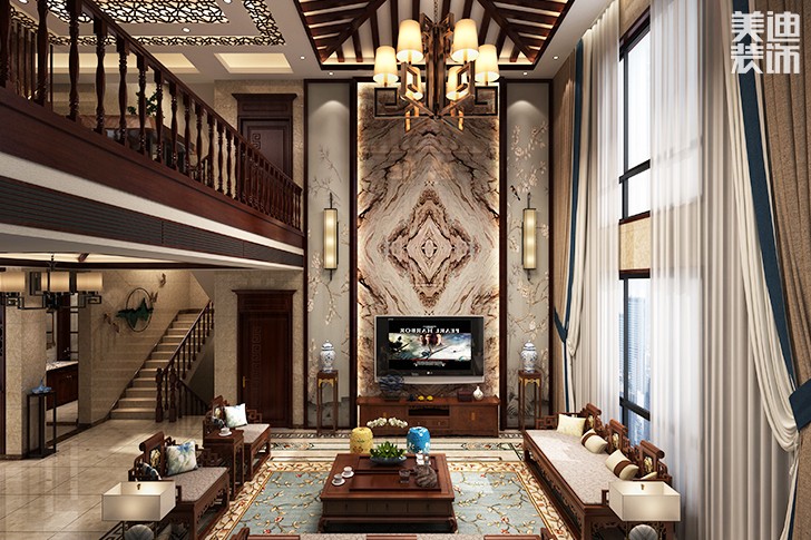 浯溪御園425平中式風格裝修案例圖--客廳